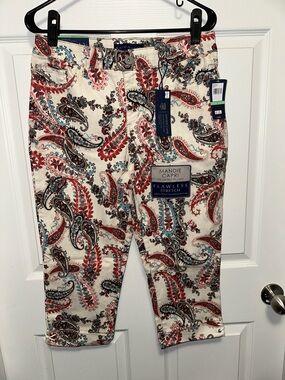 Talbots Paisley Mandie Capri Pants in Cream, Red & Teal